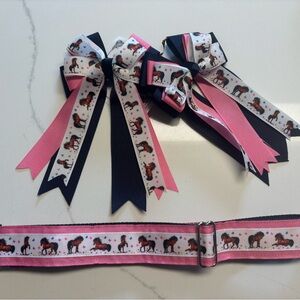 Pink and Black Horse Print Hair Bow Set